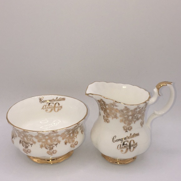 Royal Albert Golden Wedding Anniversary 50th Cream & Sugar Dish Set Bone China - Picture 13 of 13